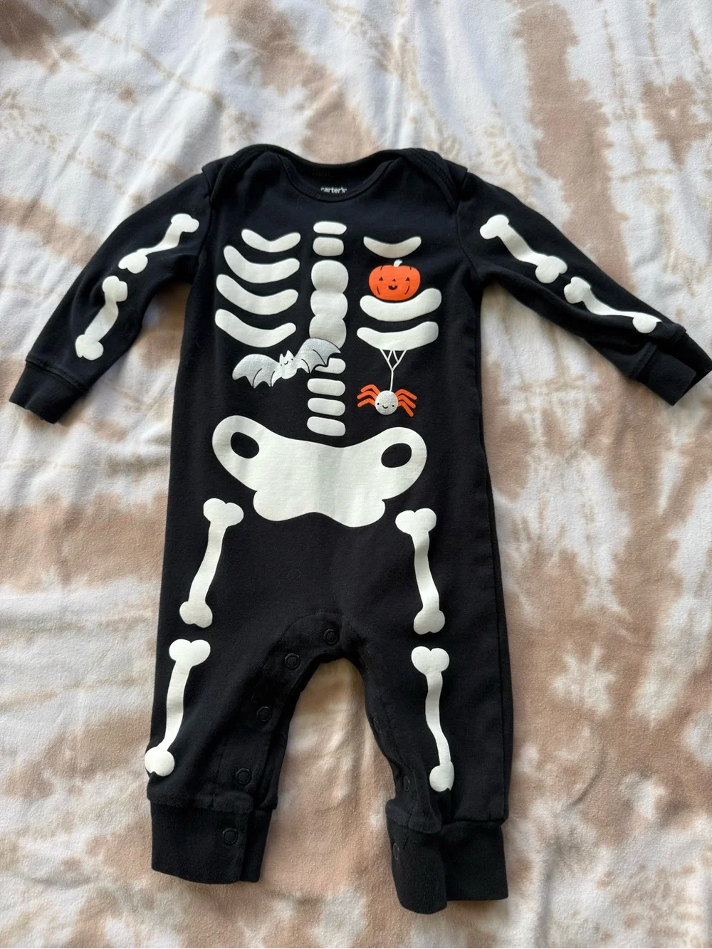Carter's 6M Black Skeleton Halloween Bodysuit with Pumpkin & Spider Accents
